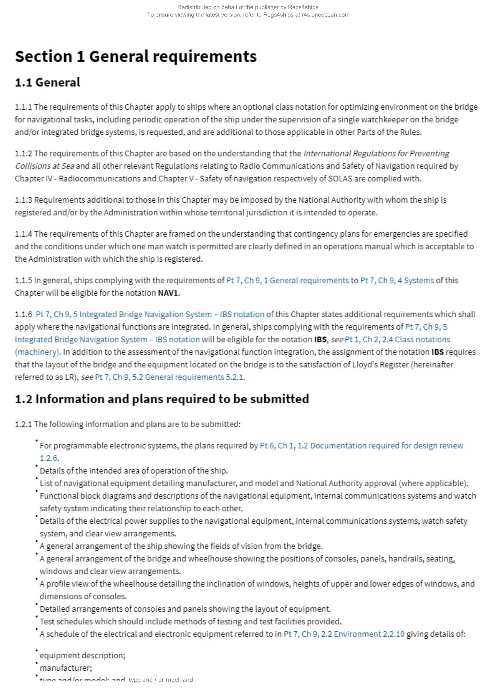 LR-RU-001 Rules and Regulations for the Classification of Ships-Part 7 Other Ship Types and Systems-Chapter 9 Navigational Arrangements and Integrated Bridge Systems (2024) _1.Png