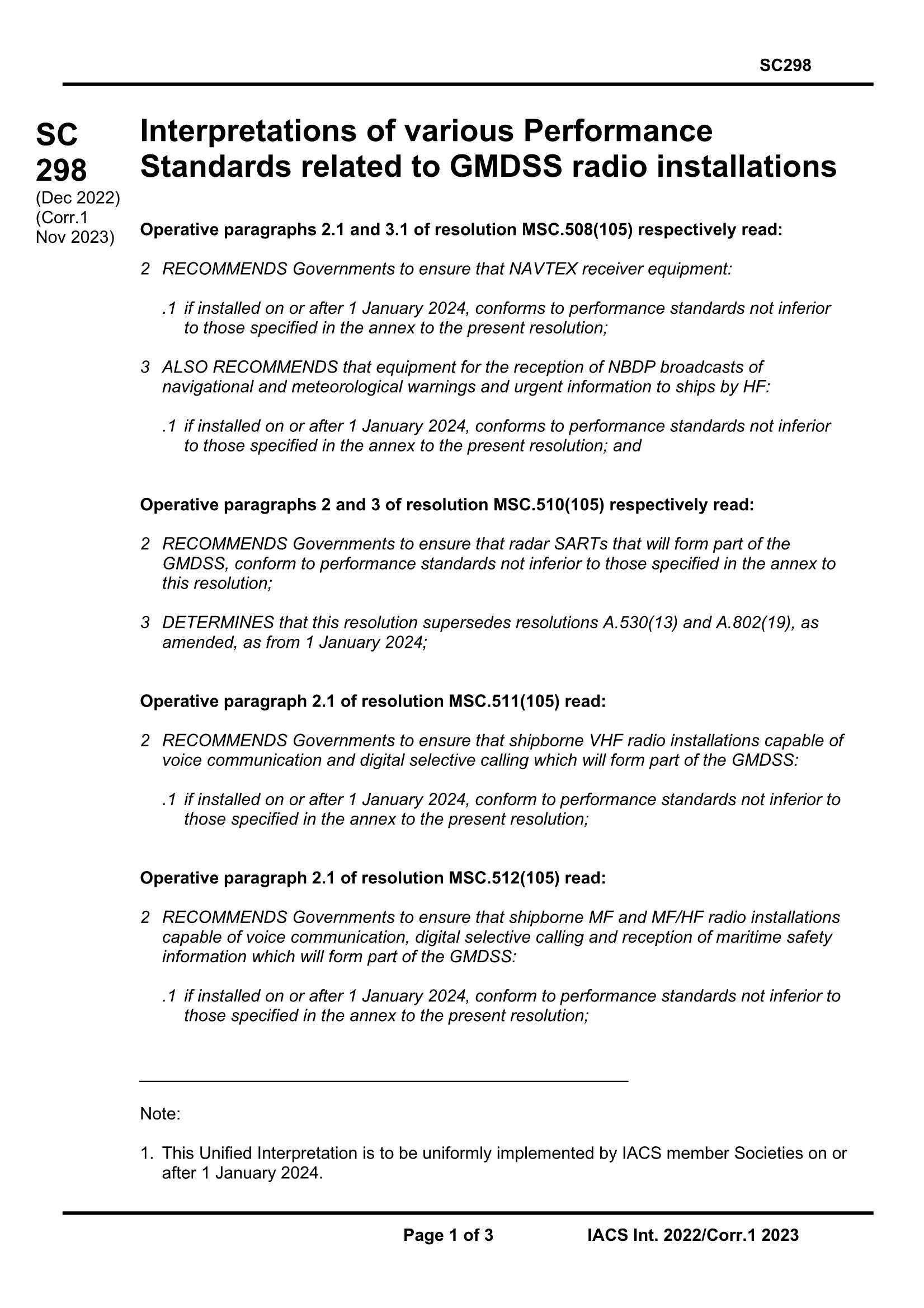 UI SC298(Corr.1) Interpretations of Various Performance Standards Related to GMDSS Radio Installations GMDSS设备性能标准的相关解释_1.Png
