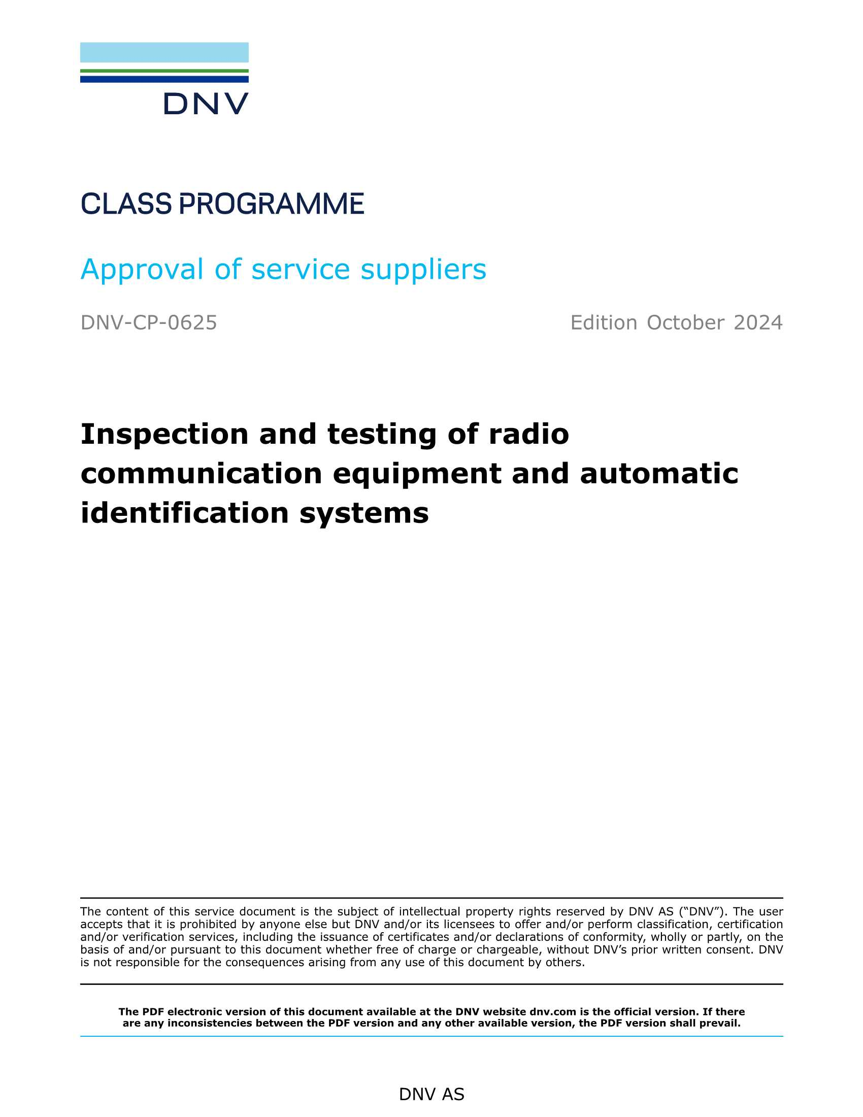 DNV-CP-0625 Inspection and Testing of Radio Communication Equipment and Automatic Identification Systems (2024) 无线通信设备和自动识别系统的检_1.Png