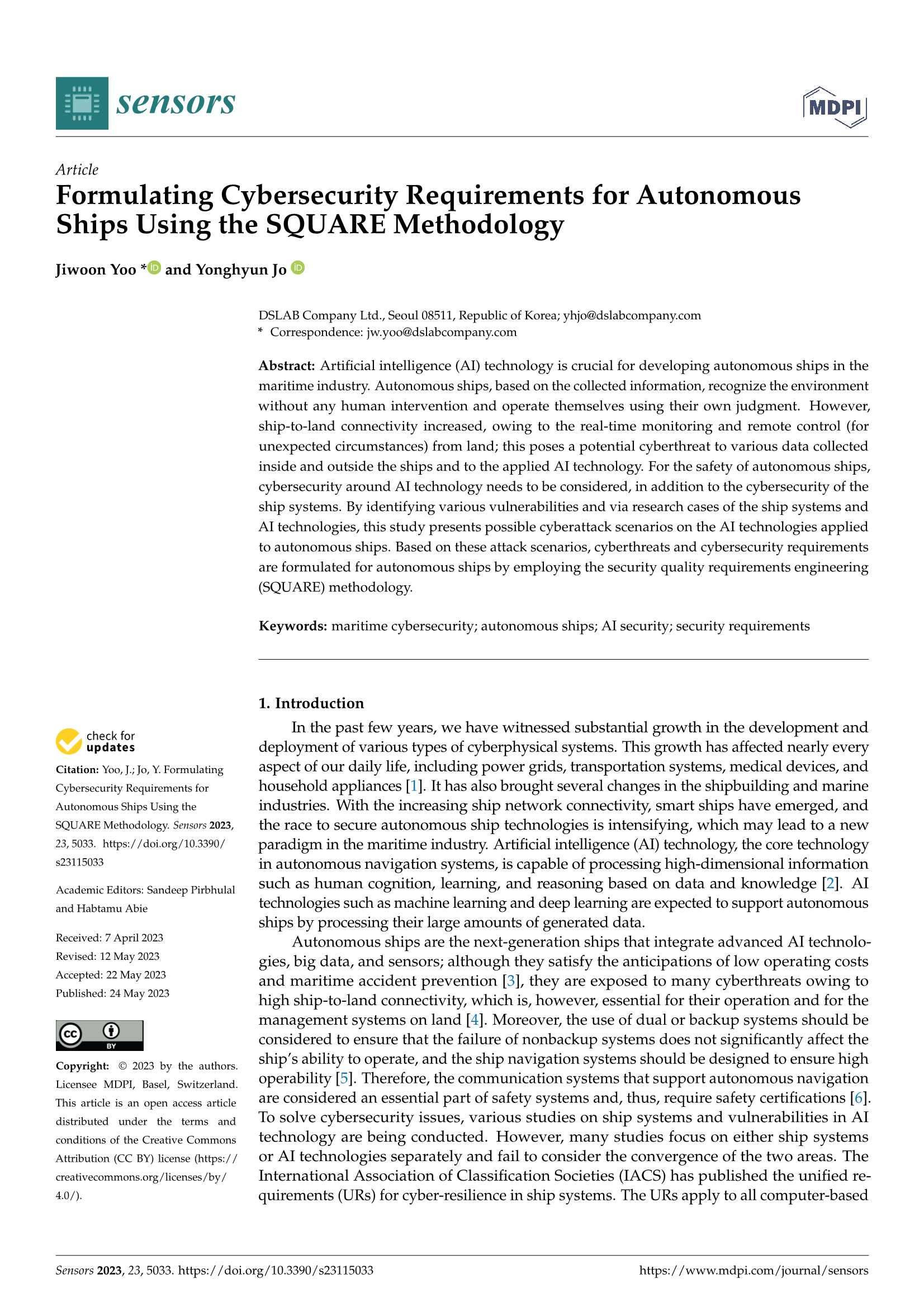 Formulating Cybersecurity Requirements for Autonomous Ships Using the SQUARE Methodology 使用SQUARE方法制定自主船舶的网络安全要求_1.Png
