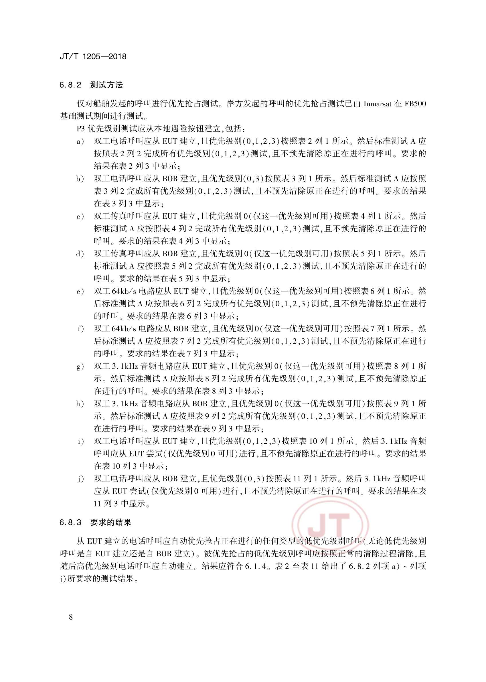 JTT 1205-2018 国际移动卫星FB500船舶地球站 操作和性能要求、测试方法和要求的_13.Png