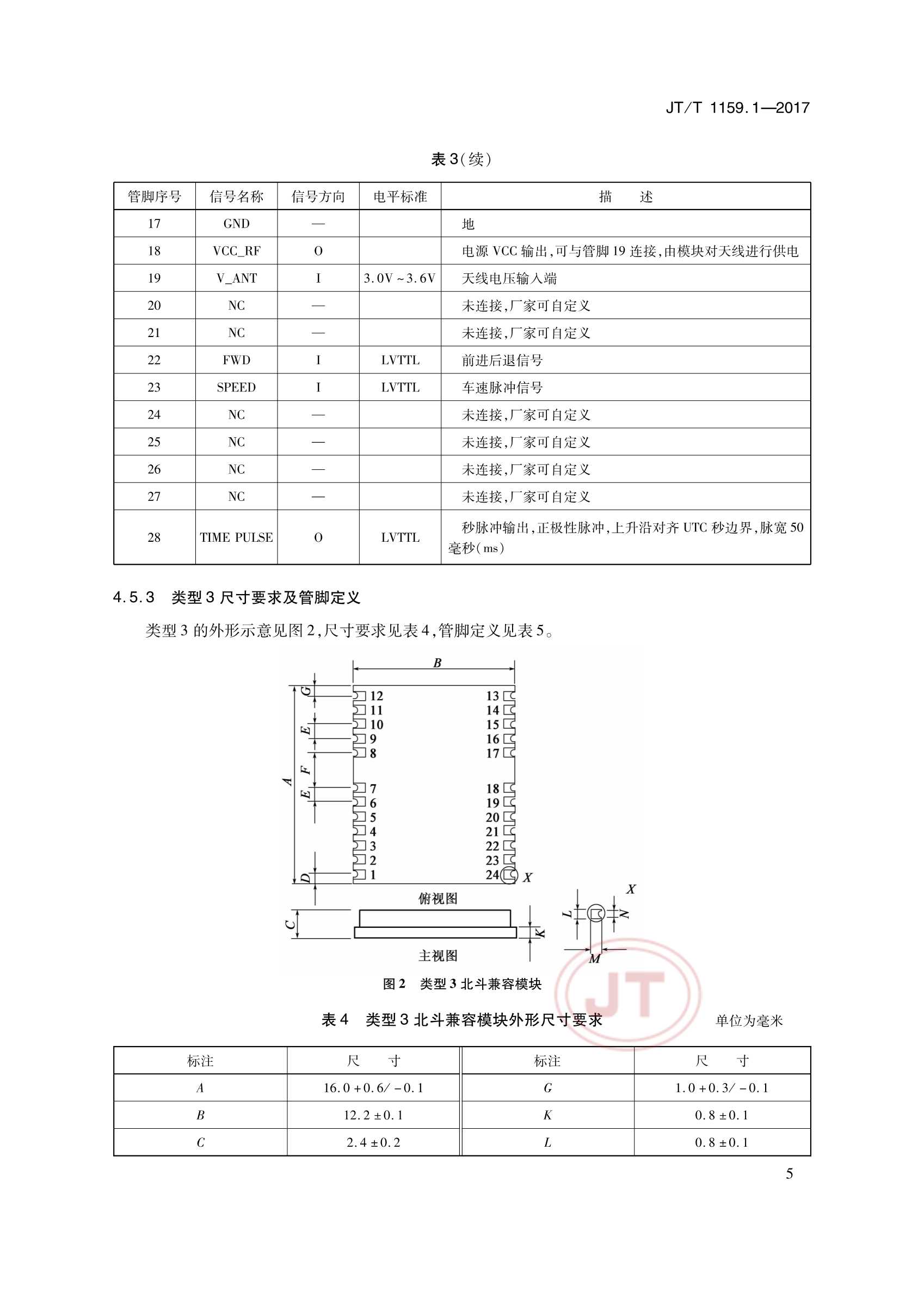 JTT 1159.1-2017 道路运输车辆卫星定位系统北斗兼容卫星定位模块 第1部分：技术要求_8.Png