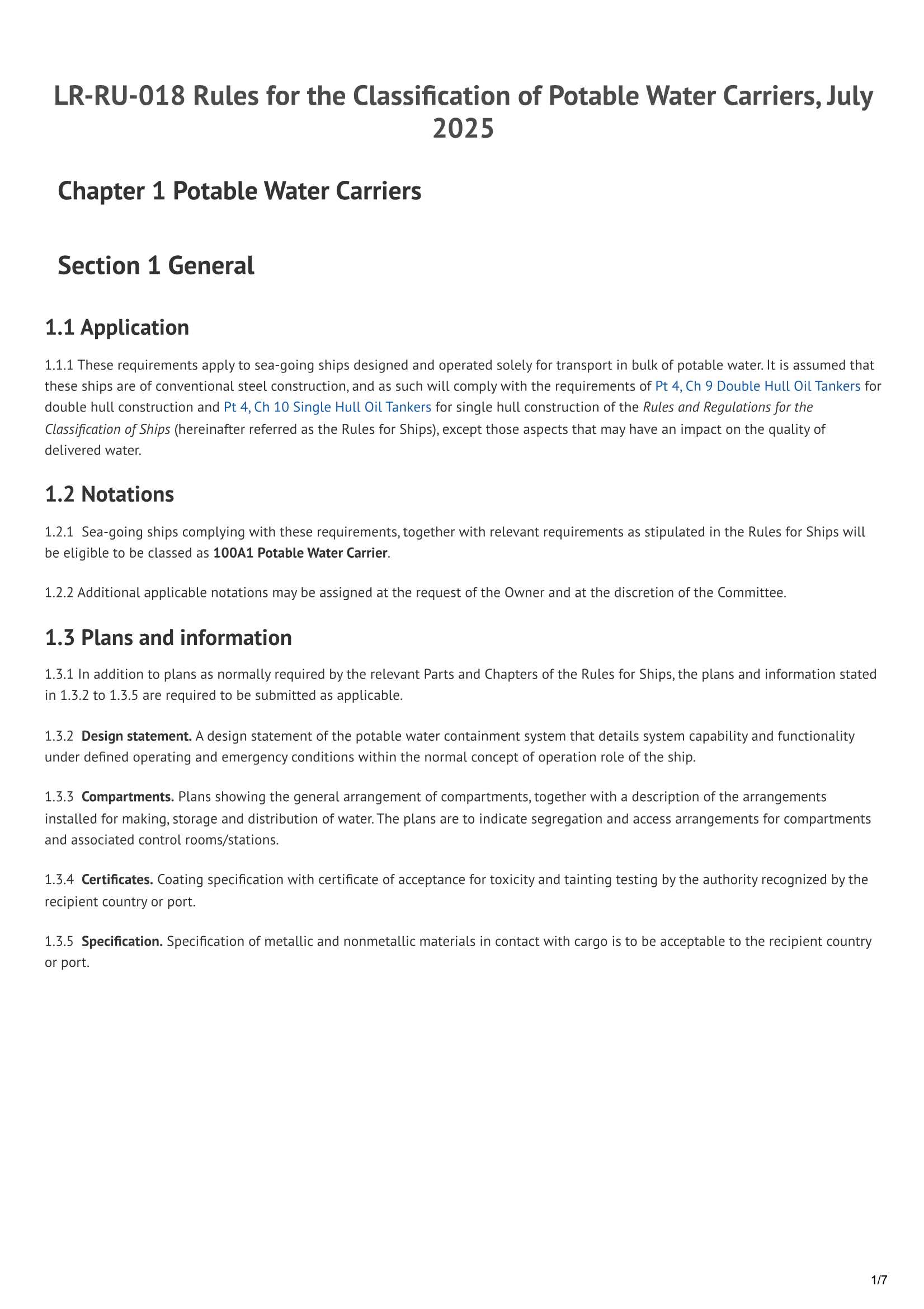 LR-RU-018 Rules for the Classification of Potable Water Carriers  (July 2025) 饮用水运输船的入级规则_1.Png