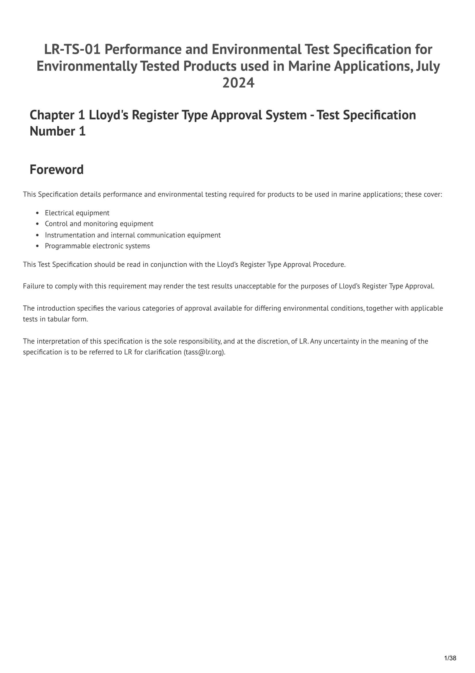 LR-TS-01 Performance and Environmental Test Specification for Environmentally Tested Products used in Marine Applications, (July 2024)  海洋应用中使用的环境测试产品的性能和环境_1.Png